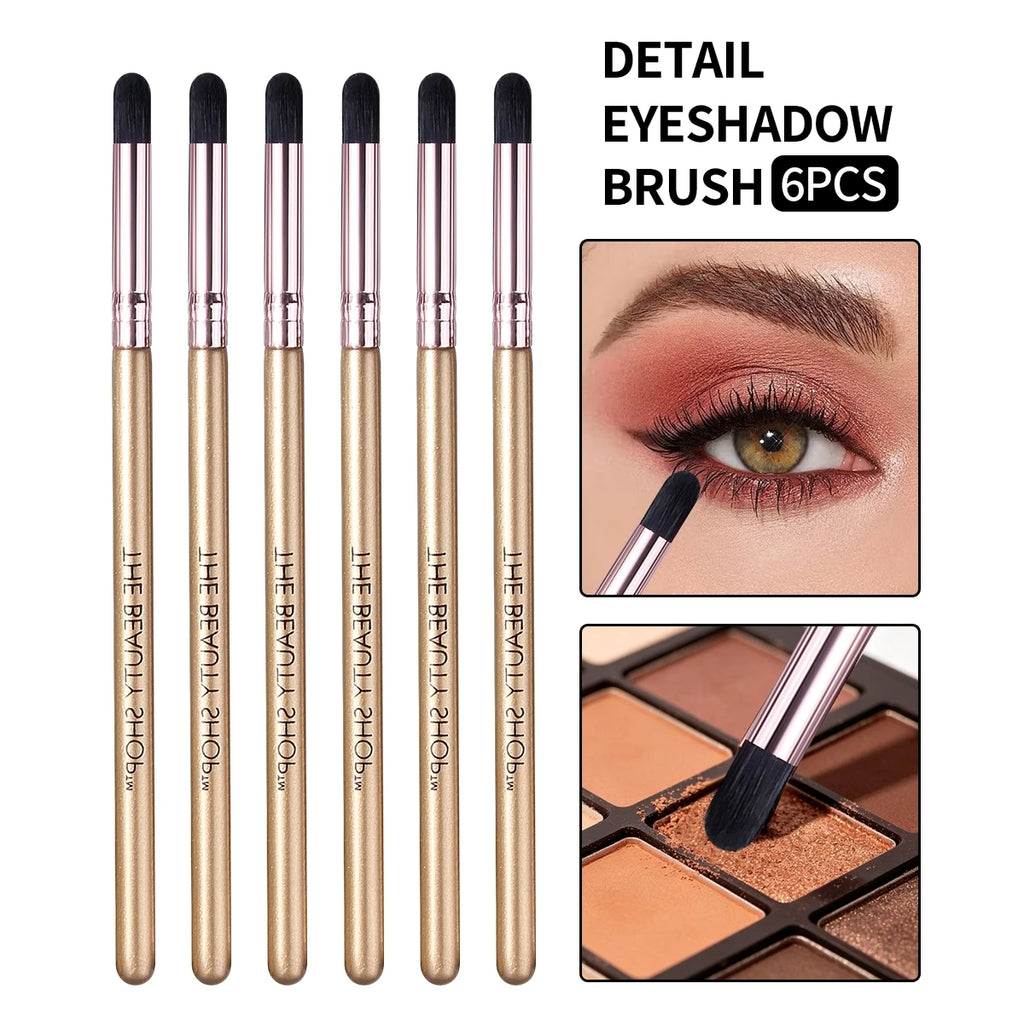 Hot Sale 6PCS Small Detail Eye Brushes, Gold Slim Handle Soft Black Round Tip Brushes for Eyeshadow Concealer Corner Blending Vue Gold