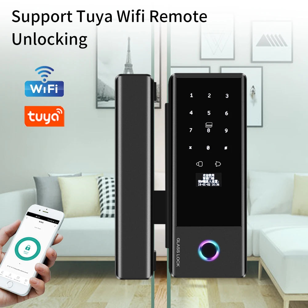 Wifi Smart Lock 2.4G Biometric Fingerprint Electronic Digital Lock for Glass & Wooden Door RFID Tuya Smart App Drilling Free Vue