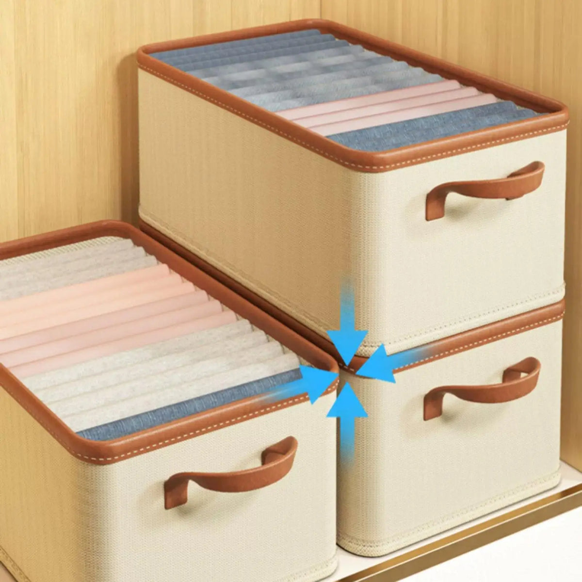 Clothing Storage Bins with Handles Folding Portable Closet Container Cubes for Socks Pants Underwear Books Home Wardrobe Bedroom Vue