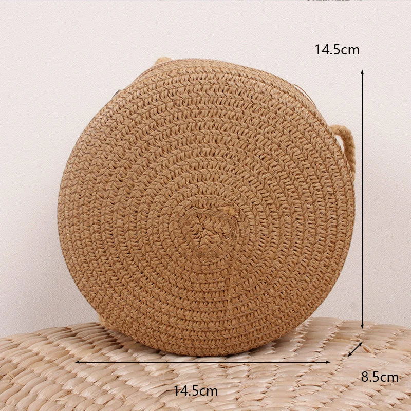 Round Straw Bag Women Woven Beach Crossbody Ladies Cute Shoulder