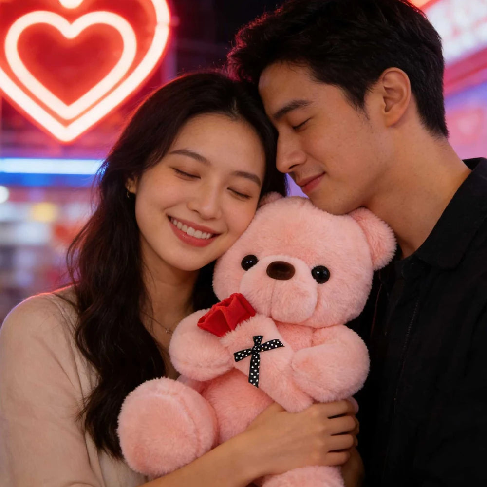 Romantic Rose Bear Stuffed Plush Toy Cartoon Valentines Day Gift for Girlfriend Birthday Anniversary Bedroom Home Decoration Vue