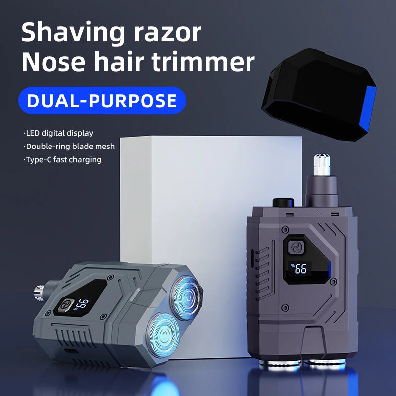 Magnetic Double Blade Electric Shaver for Men Mecha Punk Style Rechargeable LCD Vue