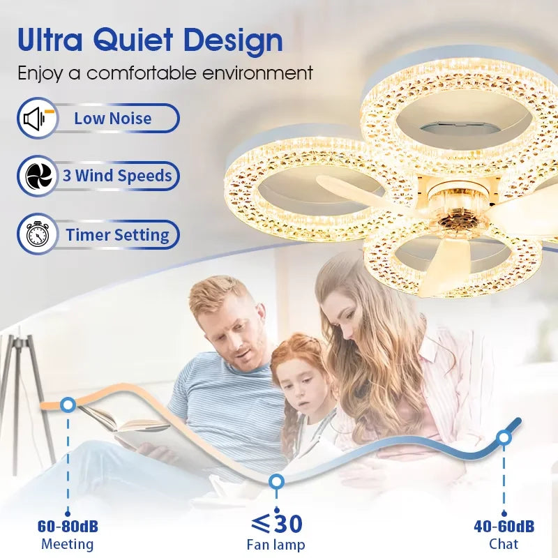 LED Ceiling Fan Light E27 with Remote Control for Dimming Suitable for Living Room Study Household Use 85-265V Vue