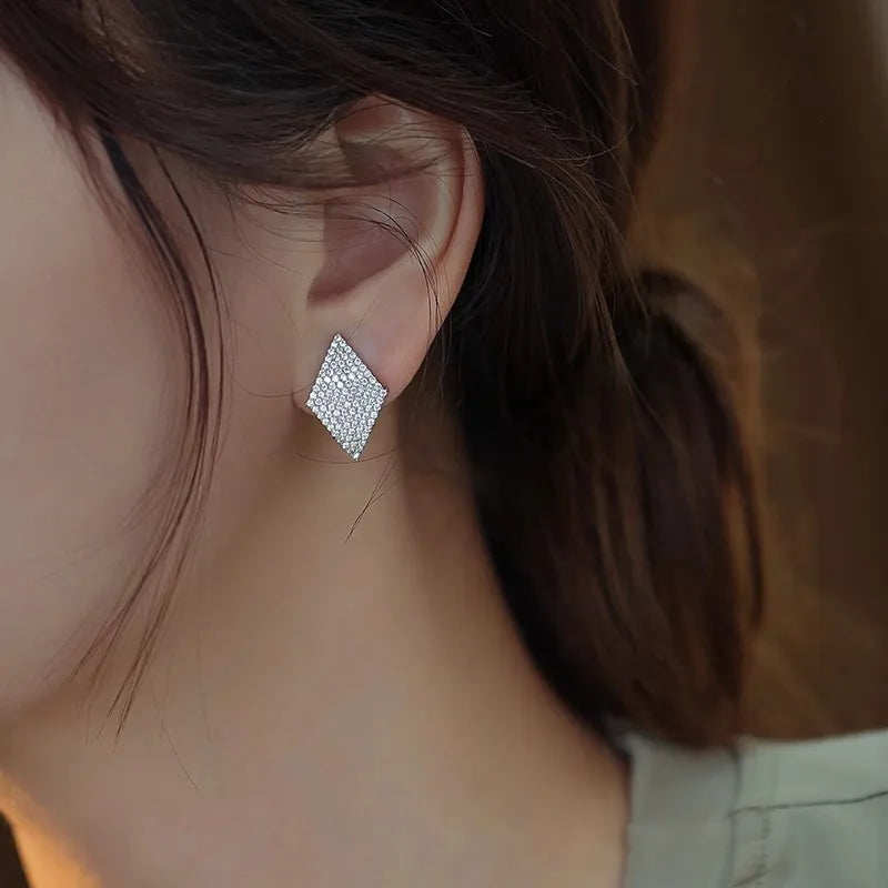 Huitan Rhombus CZ Stud Earrings – Geometric Fashion Jewelry Stud Earrings Vue E3603