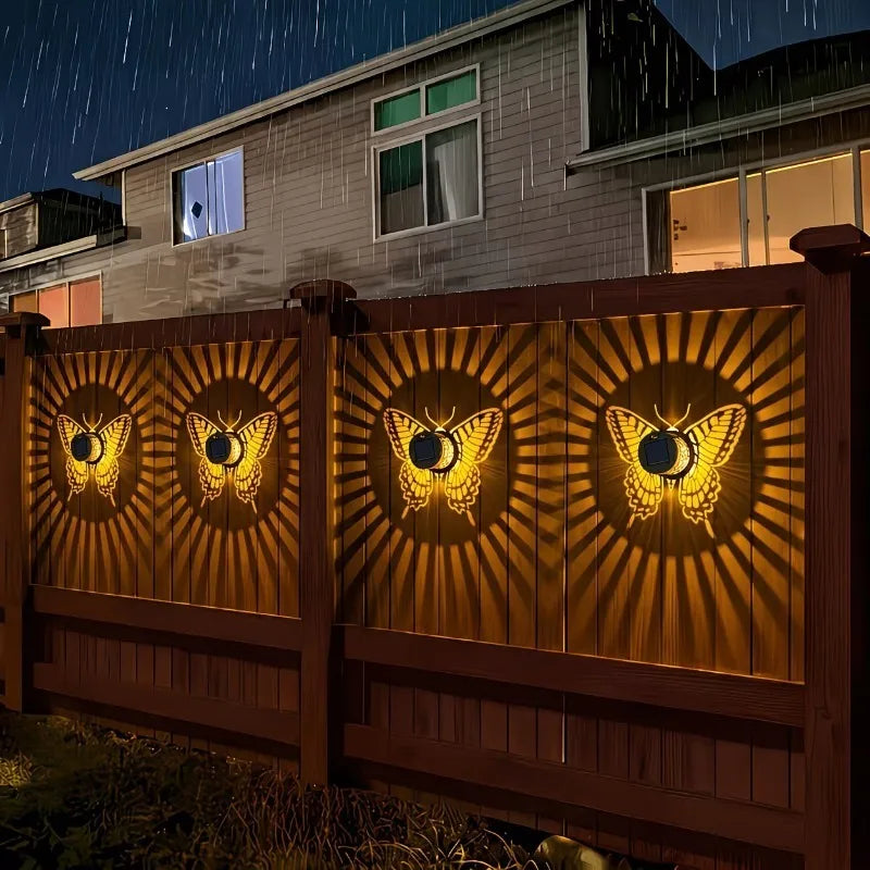 1-8PCS Solar Butterfly Wall Wrought Iron Hollow Projection Vintage Pattern Shadow for Outdoor Fence Balcony Landscape Lighting Vue