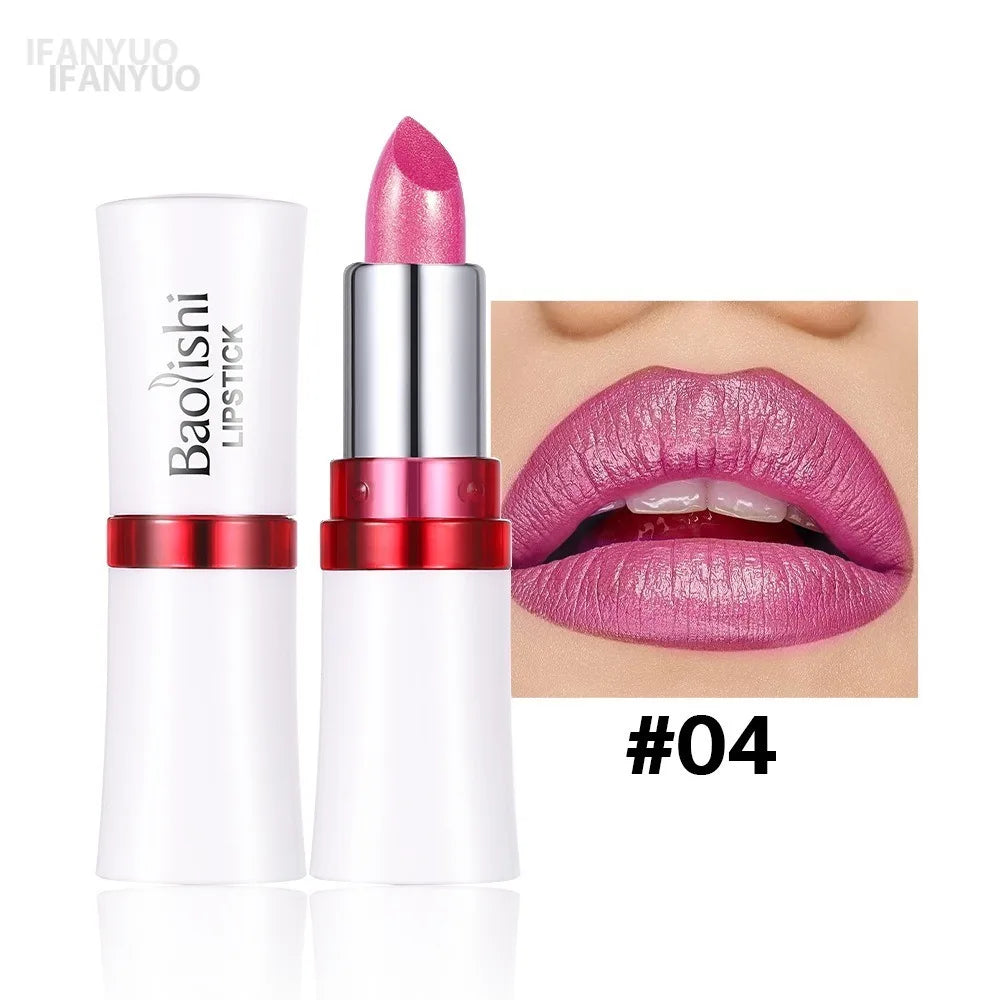 Rose Metallic Lipstick Glitter Lip Glaze Waterproof Long Lasting Moisturize Bright Red Pearlescent Shiny Lipgloss Makeup 12color Vue