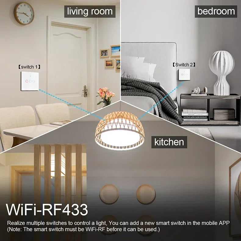 EU WiFi Smart Light Switches Touch Switch RF433 Need Neutral Wire Smart Home Life Tuya App Control Support Alexa Google Home Vue