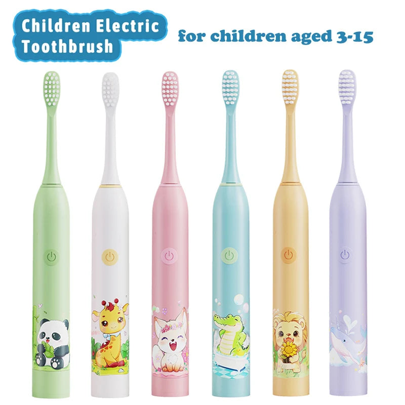 Kid's Electric Toothbrush With Replacement Heads Color Cartoon Soft Hair Cleaning Children Brush Rechargeable Sonic Toothbrush Vue