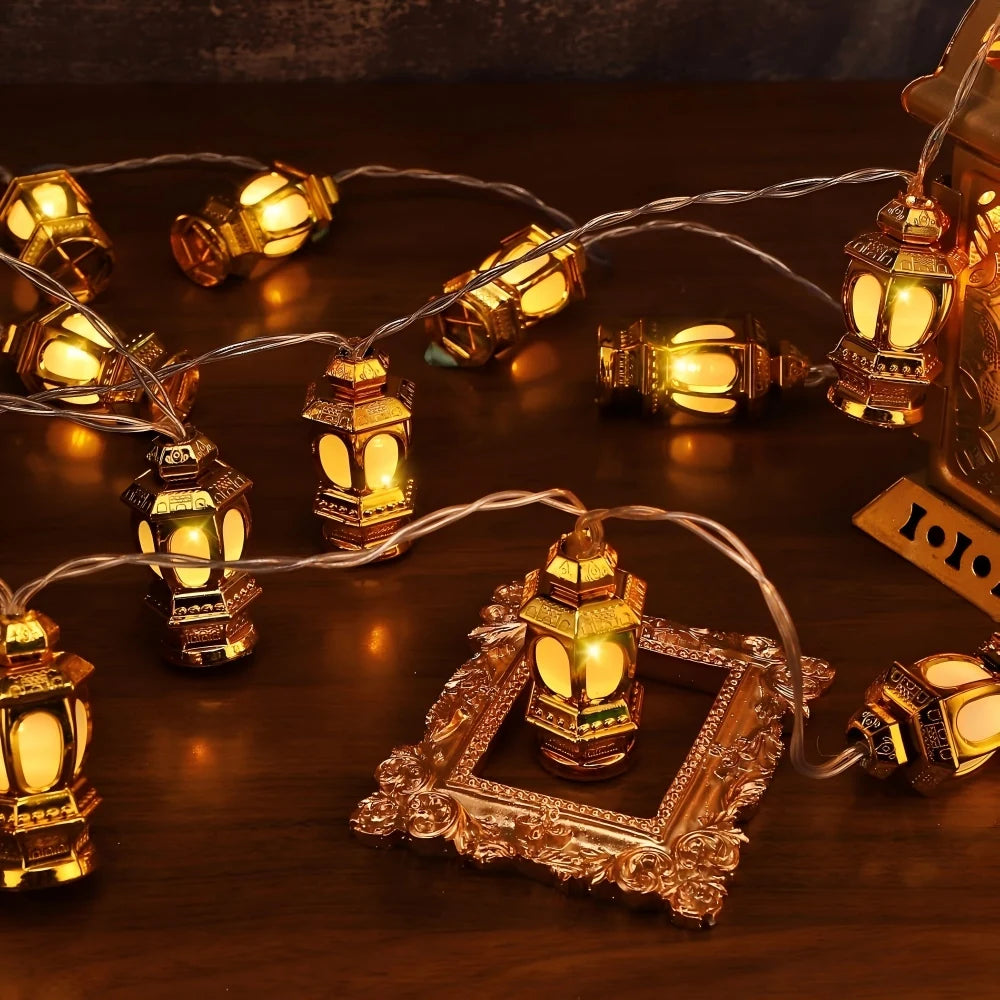 1pc 1.5M/3M Golden Retro Palace Lamp String, Battery Powered, Used for Ramadan Wedding Parties Indoor Outdoor Holiday Home Decor Vue
