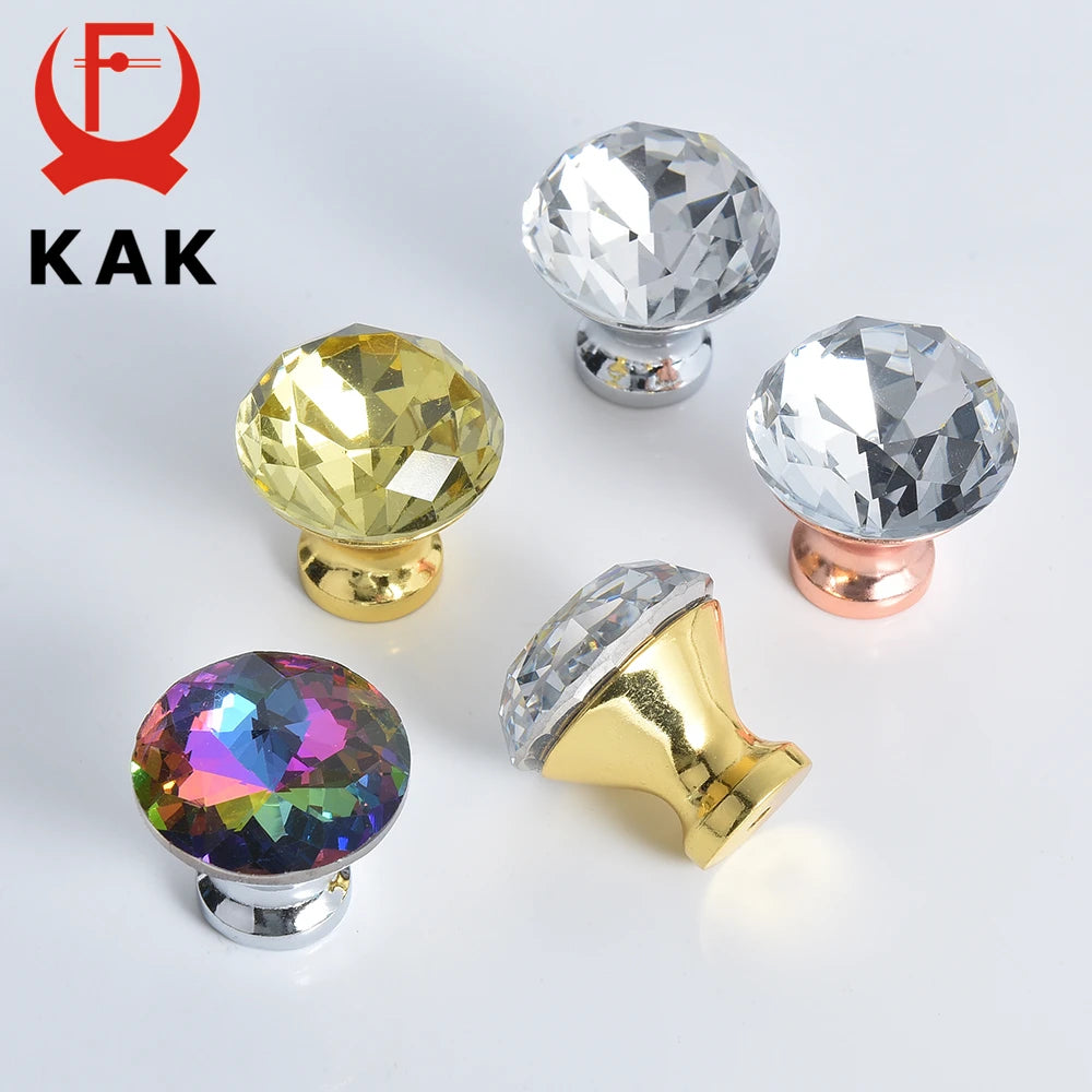 KAK Gold Diamond Crystal Glass Cabinet Knobs and Handles Cupboard Door Pulls Zinc Alloy Kitchen Handle Furniture Door Hardware Vue