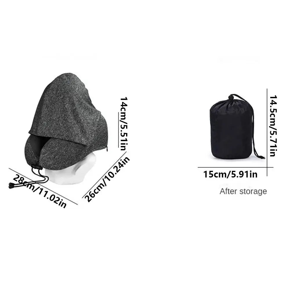 Removable Travel Neck Pillow Washable Cover with Storage Bag Hooded Pillow Adjustable Comfortable U-shaped Pillow with Cap Vue
