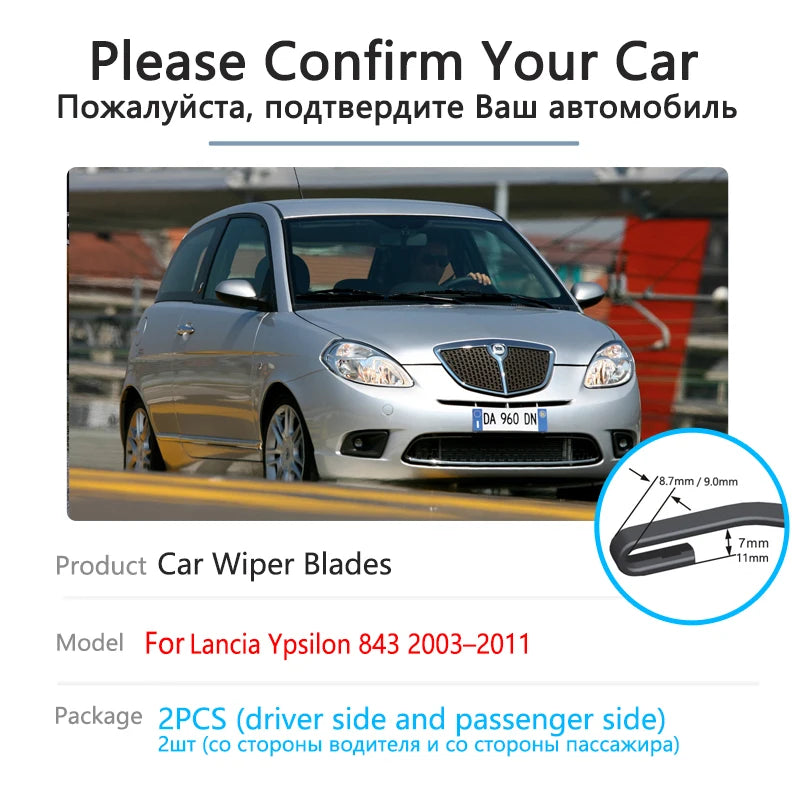 Car Front Wiper Blades For Lancia Ypsilon 843 2011 2010 2009 2008 2007 2006 2005 2004 2003 Windscreen Windshield Car Accessories Vue
