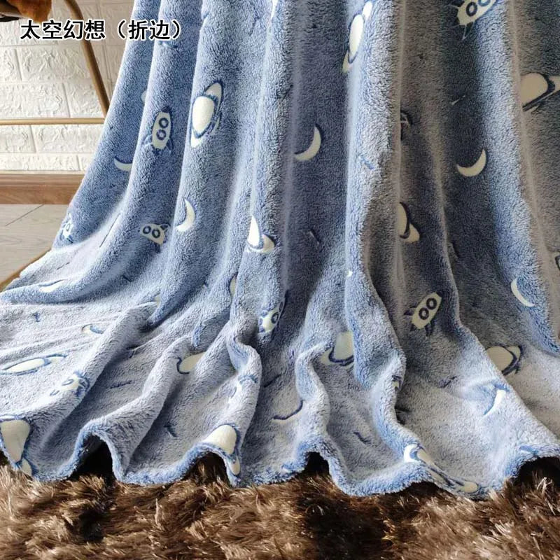 Luminous Warm Flannel Blankets Night Fluorescent Geometric Print Sheet Sofa Throw Bedspread Children's Siesta Leisure Coverings Vue Space 100x150cm