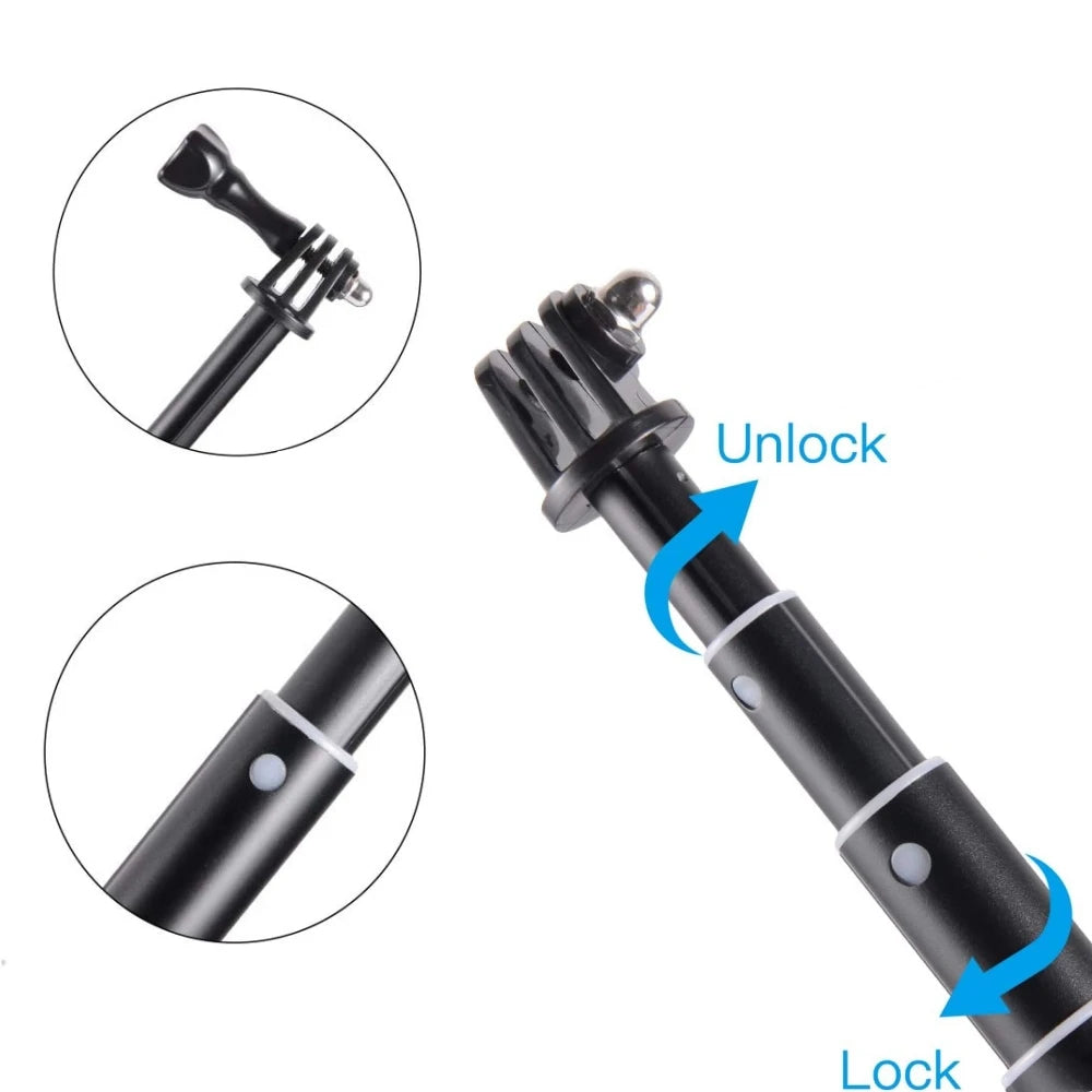 Aluminum Alloy Extension Pole Selfie Stick Long Rod Length Up To 93 Cm For GoPro Hero 13 12 11 10 9 Insta360 ONE X4 X3 Vue