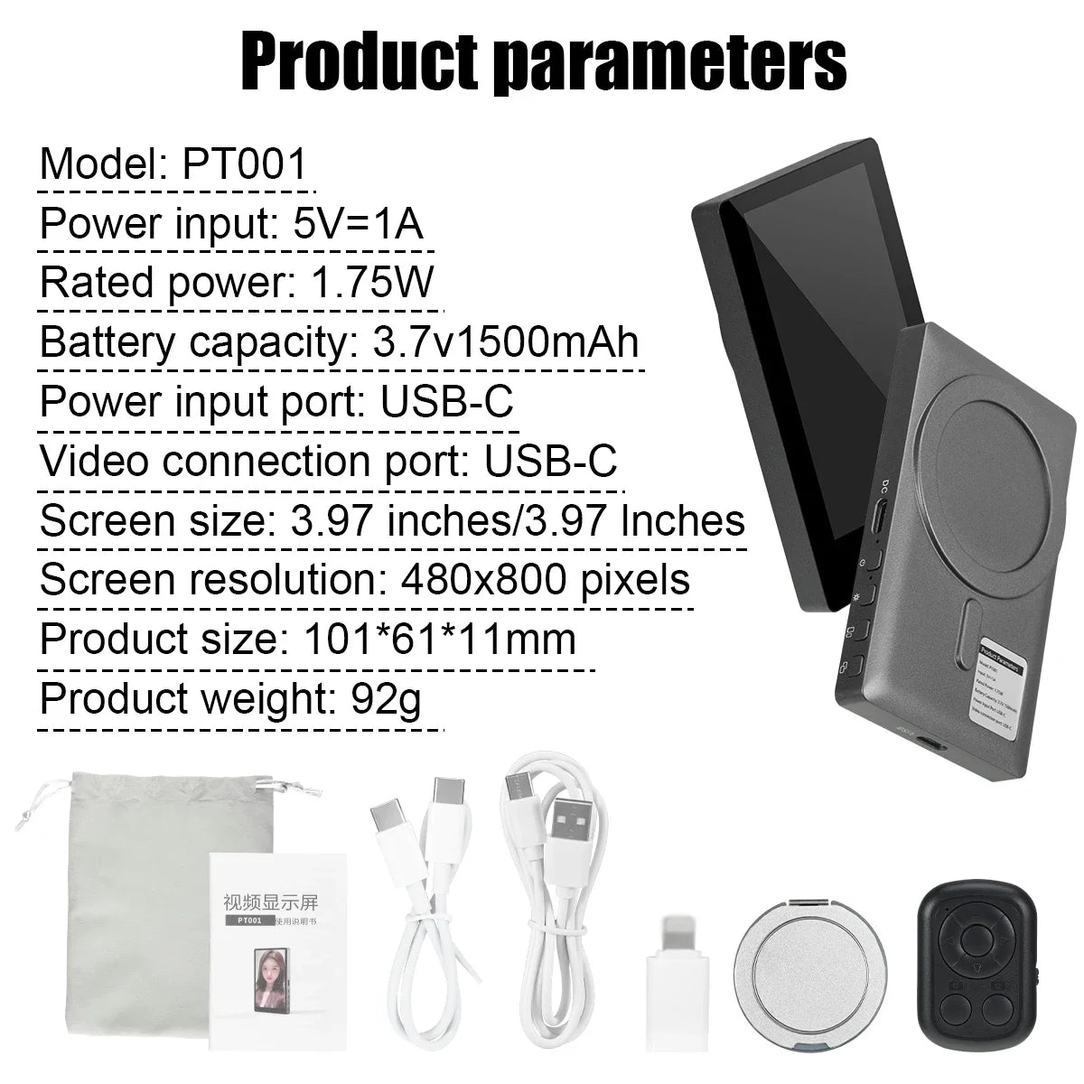 Wireless Magnetic Monitor Screen for Live Selfie Monitor Screen with Screen Mirroring Vlog Live Stream Selfie Monitor Vue