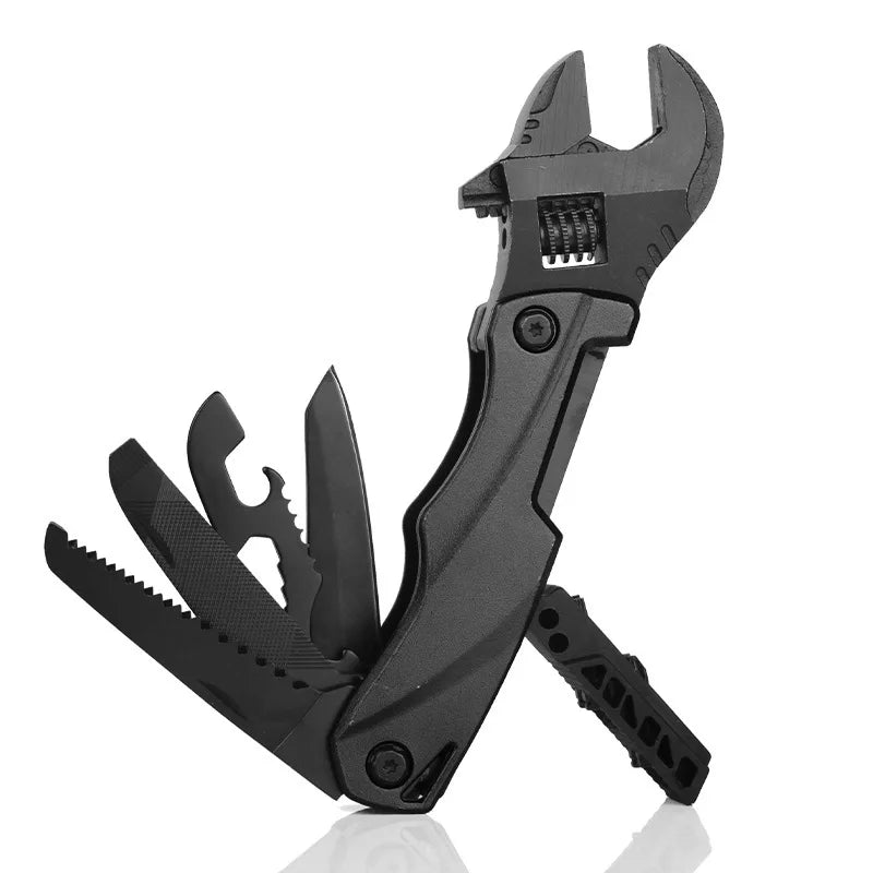 Outdoor camping multi-function wrench pliers, multi-purpose movable wrench folding knife saw EDC wrench combination tool Vue