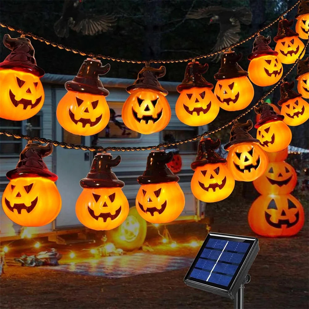 Solar Pumpkin Lights Halloween Decorations Outside Newest Spooky Pumpkin Lights String for Outdoor Halloween Yard Decoration Vue Warm White 3.5m 10 leds
