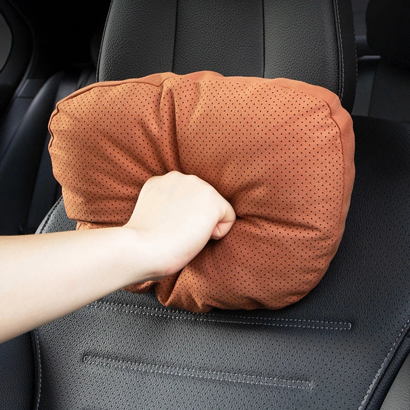 Luxury Breathable Car Neck Pillow For Mercedes Benz S-Class Maybach Soft Headrest Suede Leather Auto Lumbar Pillows Interior Vue