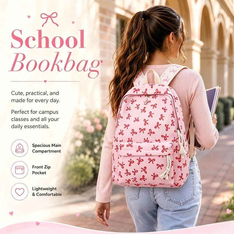 Cute Bowknot Rucksack for Teen Girls College School Travel Commute Casual Lightweight Stylish Sports Backpack Vue