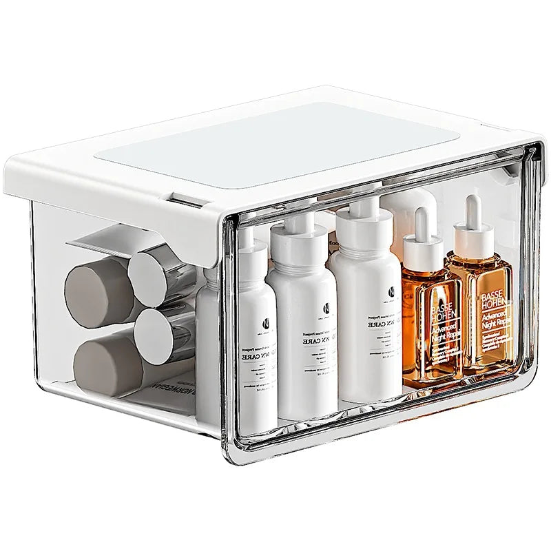 Plastic Drawer Style Storage Box Self Adhesive Large Capacity Makeup Storage Container Transparent Space Saving Vue