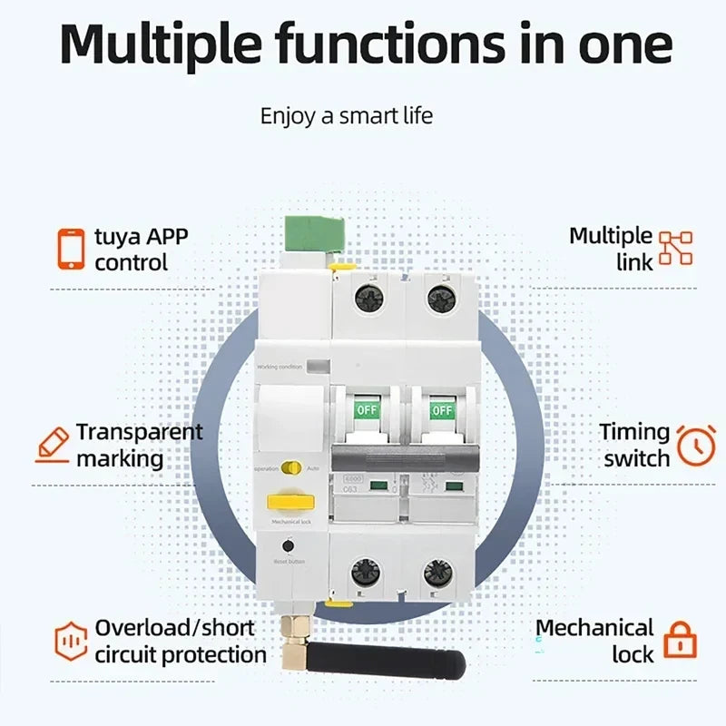 Tuya Wifi Smart Circuit Breaker Remote Control Short Circuit Protection Timed Switch With Auto Reclosing Function AC230V 2P 63A Vue