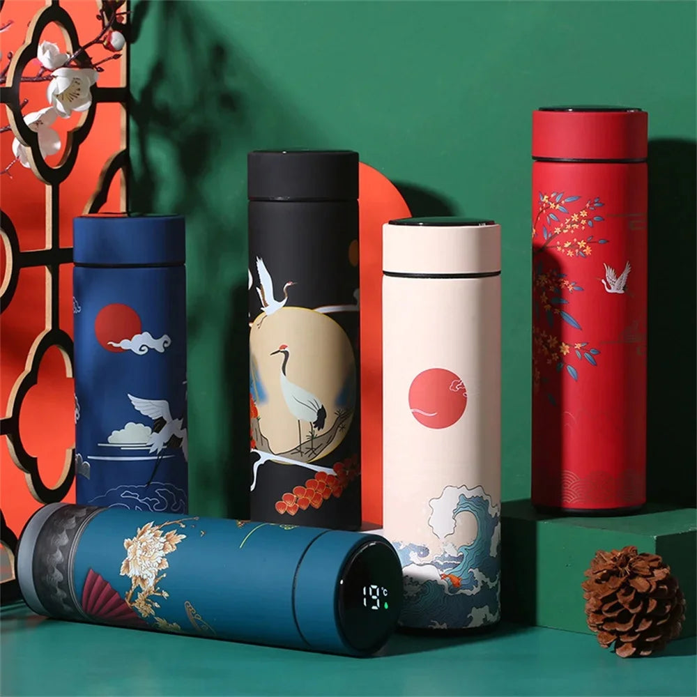Portable Thermos Bottle Coffee Tea Mug Chinese Style Smart Temperature Display Vacuum Flask Water Bottle With Filter Thermos Cup Vue