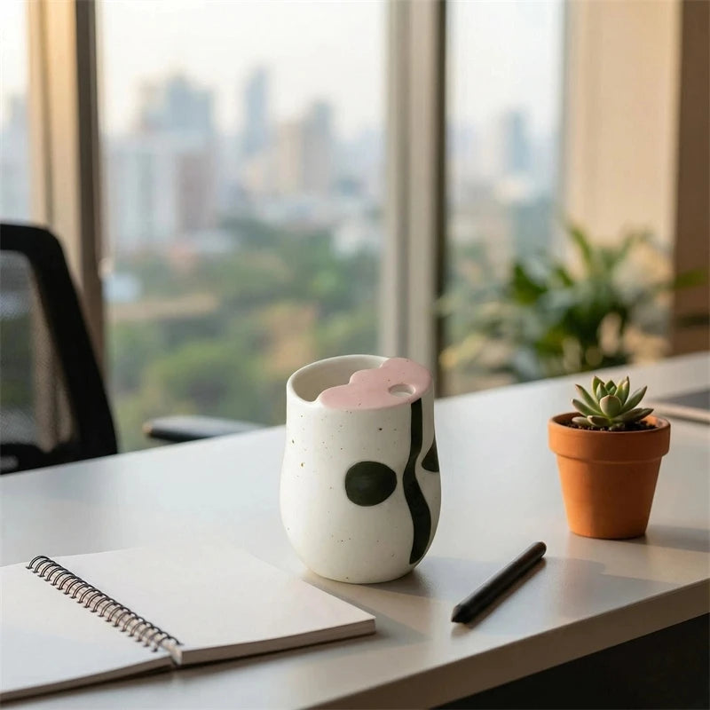 Hand Painted Ceramic Mug With Straw Floral Nordic Minimalist Cute Cup For Home Table Office Desk For Women Christmas Gift Vue