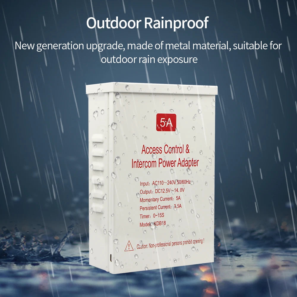 Rainproof Access Control Power Supply Transformer DC 12V-15V 5A Door System Time Delay 0-15s Adapter for Face Recognition Lock Vue