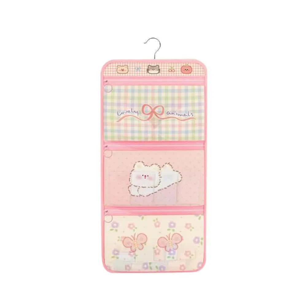 Cartoon Style 3-Layer Hanging Storage Bag Large Capacity Space Saving Underwear Socks Storage Bag Mesh Pockets with Hanger Vue Style A