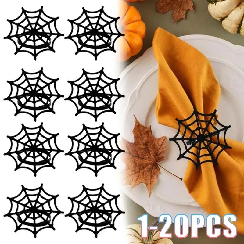 1-20PCS Spider Web Napkin Rings Halloween Party Table Decor for Hotel Restaurant Ghost Festival Dinner Napkin Holder Vue