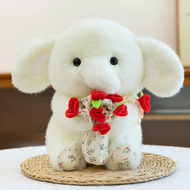 Cartoon Rose Elephant Plush Toy Cute Blue Stuffed Animal for Girlfriend Comfort Doll Anxiety Relief Birthday Gift Snuggle Buddy Vue White 30cm