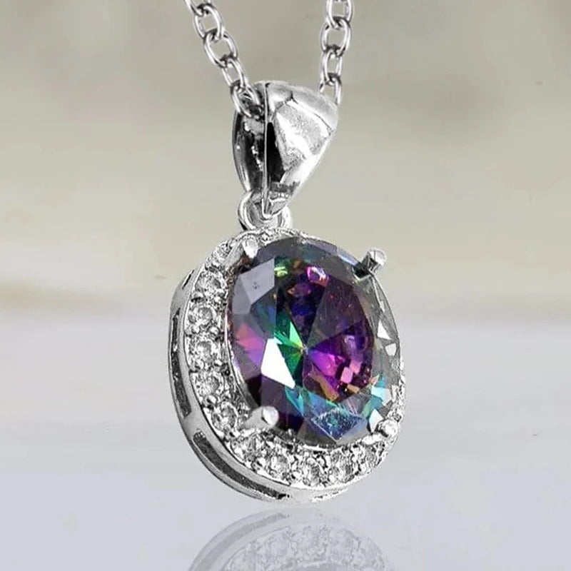 Huitan Oval Cubic Zirconia Pendant Necklace for Women Pendant Necklace Vue XL1022 45cm