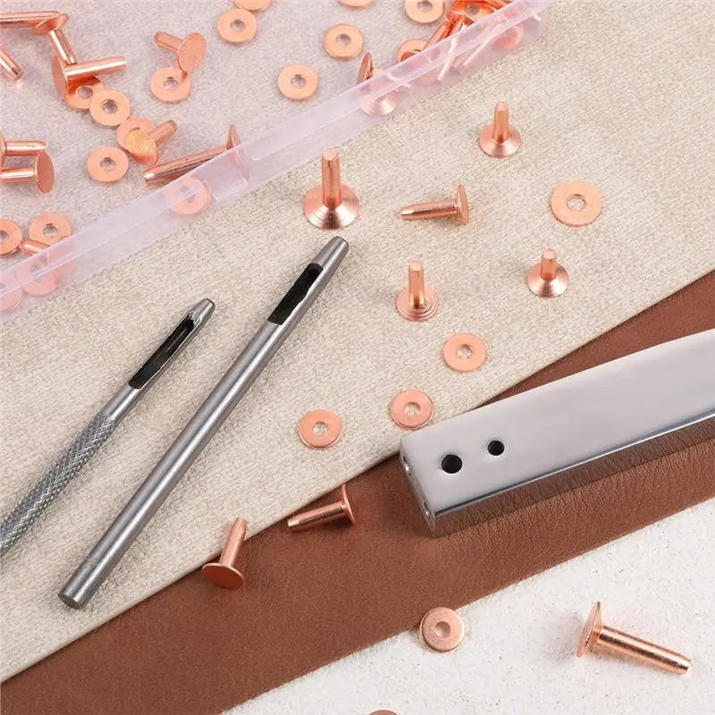 ABKW-For Leather Rivets Fastener Installation Tool, 103 PCS Copper Rivets And Burrs, Copper Rivet Washers For Leather Vue