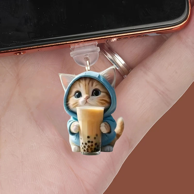 Cute 2D Cat Phone Anti Dust Cap Charge Port Plug For IPhone Type C Dust Protection Stopper Accessorie Vue