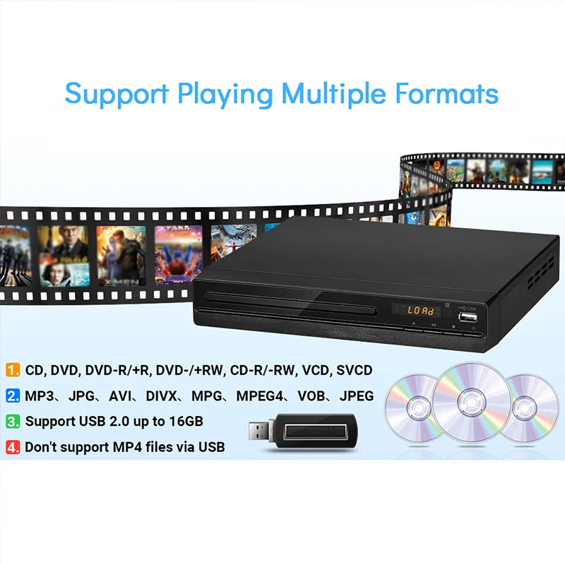 DVD Players with Remote Control 1080P HD VCD Player Home DVD Player Box For TV DVD CD Player HDMI-Compatible Home Theater System Vue