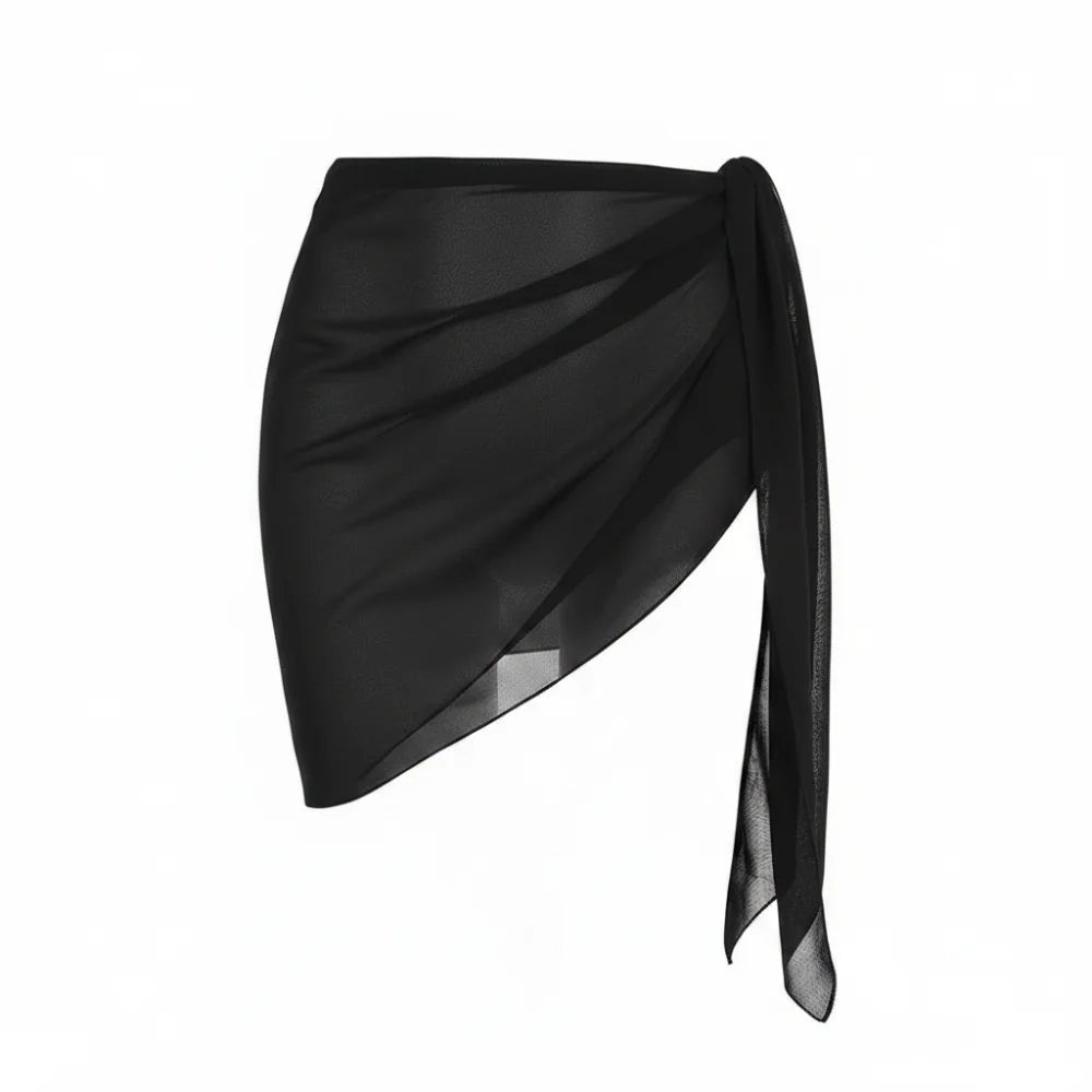 Stylish Solid Women Beach Skirt Sheer Short Bikini Strap Design Vue Black One Size