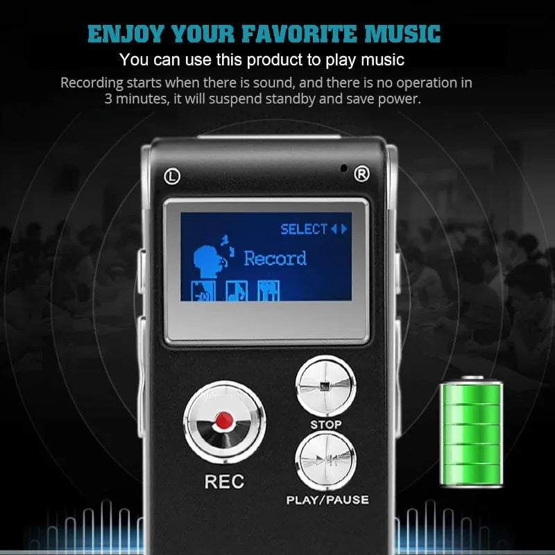 8/16/32GB Mini Voice Recorder Digital Activate Audio Tape Recording Device Microphone MP3 Playback for Lectures Meetings Class Vue