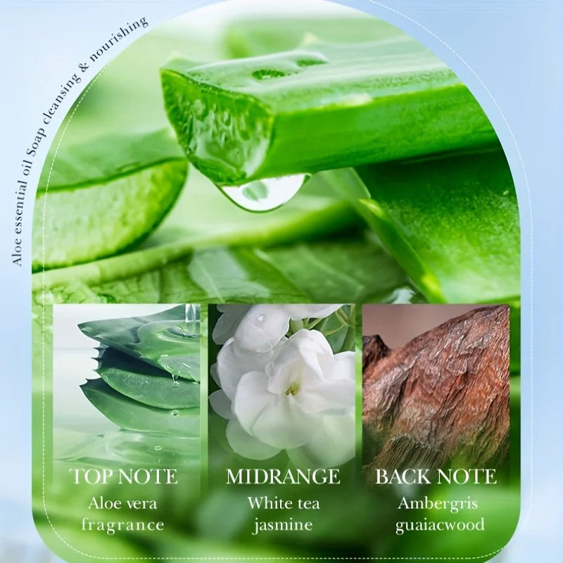 100g Sadoer Aloe Vera Essential Oil Soap, Gentle Cleansing, Moisturizing and Nourishing, Rich in Aloe Vera Essence, Quickly Removes Dirt and Oil, Leaving Skin Delicate and Smooth, Cleansing Face and Body Soap Vue