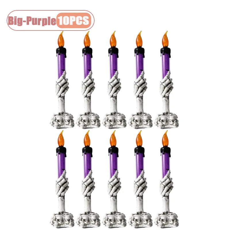 1-10PCS Creepy Skeleton Hand Candle Lamp Halloween Decor Prop Glow Light for Haunted House Party Table Ghost Festival Vue Big-Purple-10PCS