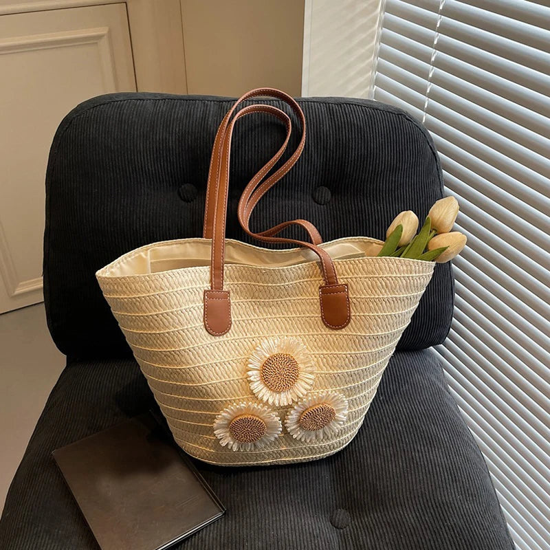 Woven Women Handbag Large Capactity Basket Summer Beach Bag Shopper