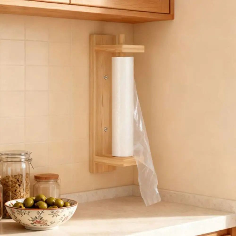 Wood Paper Towel Holder Creative Multifunction Roll Paper Hanger Simple Wall Mounted Plastic Wrap Organizer Kitchen Vue