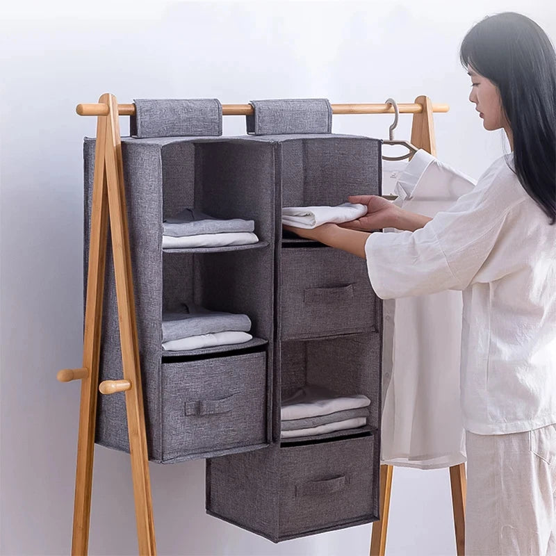 Portable Wardrobe Hanging Storage Bag – Drawer Style, Washable Closet Organizer Box for Clothes Vue