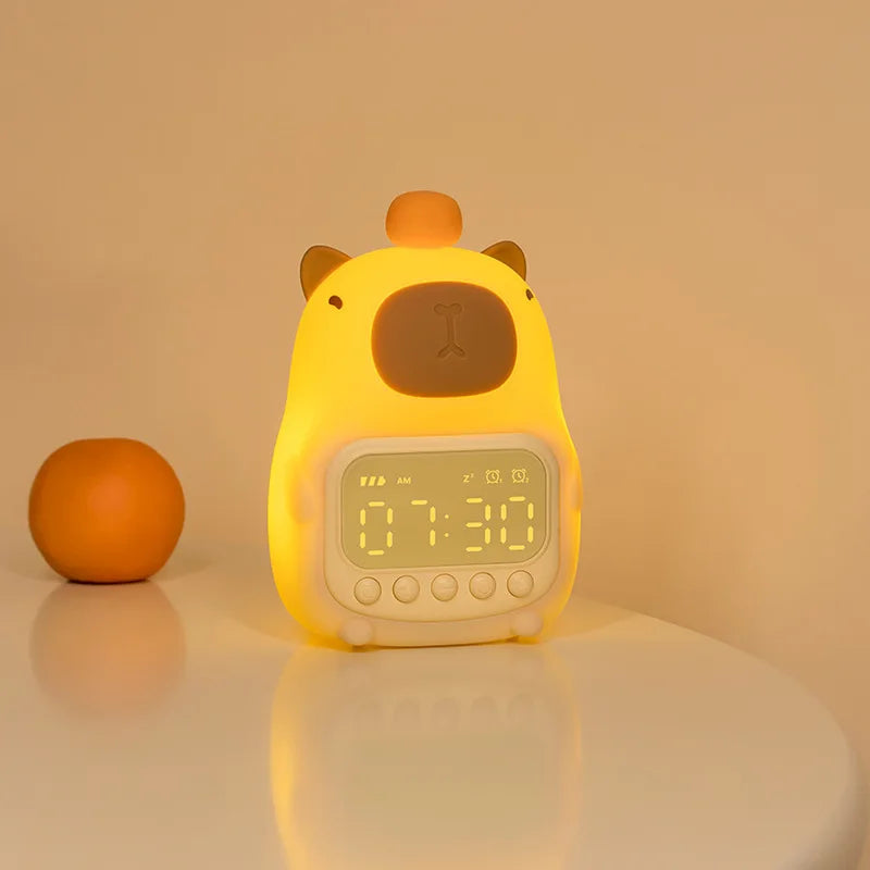 Capybara Led Night Light Silicone Rechargeable Digital Alarm Clock Dimmable Table Lamp Timing USB Charge Children Birthday Gift Vue Alarm Lamp