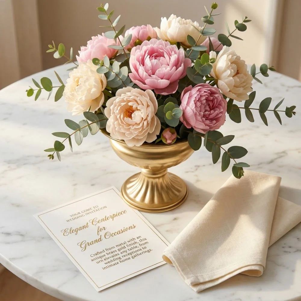 European Retro Flower Vase Metal High-footed Urn-shaped Vase Elegant Luxury Flower Pots Hotel Vue