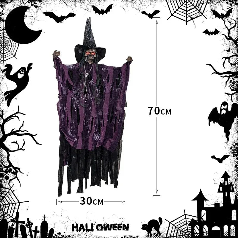 Halloween Electronic Glow Skeleton Ghost Head Hanging Ornament with Scary Sound for Haunted House Party Decor Prop Vue