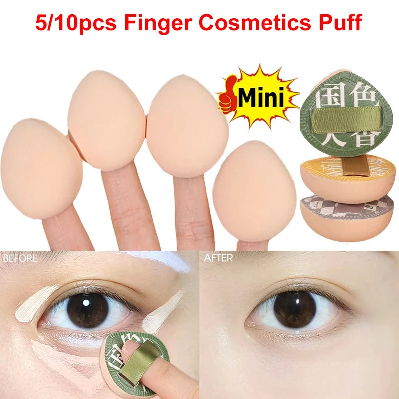 Mini Finger Cosmetics Puffs 5/10pcs Cosmetic Cushion Puff Concealer Foundation Detail Sponge Puffs Wet Dry Dual Use Makeup Tools Vue