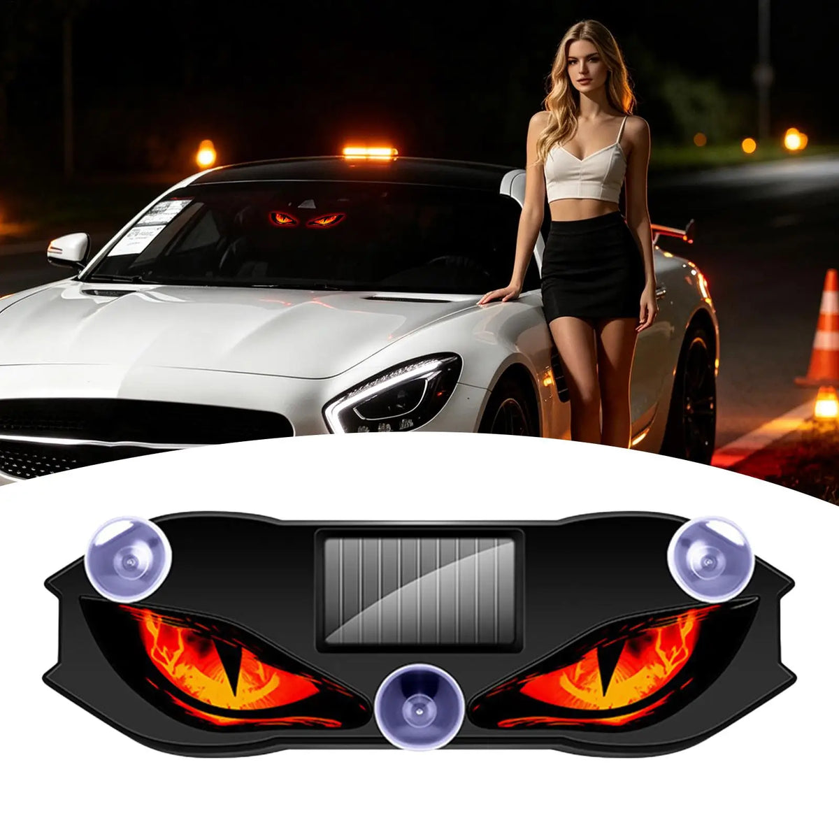 Great Portable Solar Powered Windshield Eyes Wireless Dynamic LED Warning Sign for RV Car Camper Home Holiday Party Front Rear Vue
