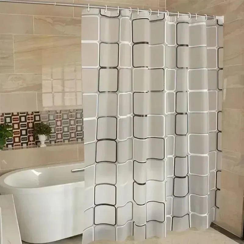 1PCS Bathroom Shower Curtains Waterproof Modern Geometric Plaid Pattern Household Decoration Translucent Good Quality Vue