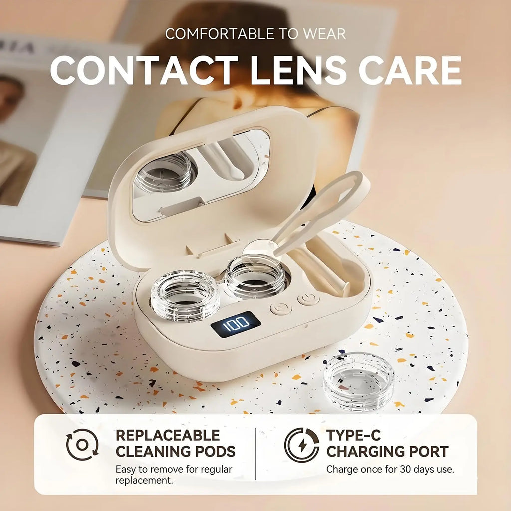 Ultrasonic Contact Lens Cleaner Portable Automatic Washer & Contact Lens Cleaner Machine for Gym, Sports, Travel,Daily Eye Care Vue