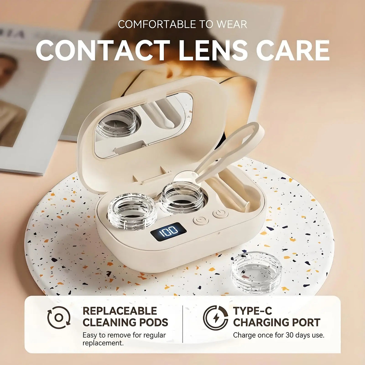 Ultrasonic Contact Lens Cleaner Portable Automatic Washer & Contact Lens Cleaner Machine for Gym, Sports, Travel,Daily Eye Care Vue